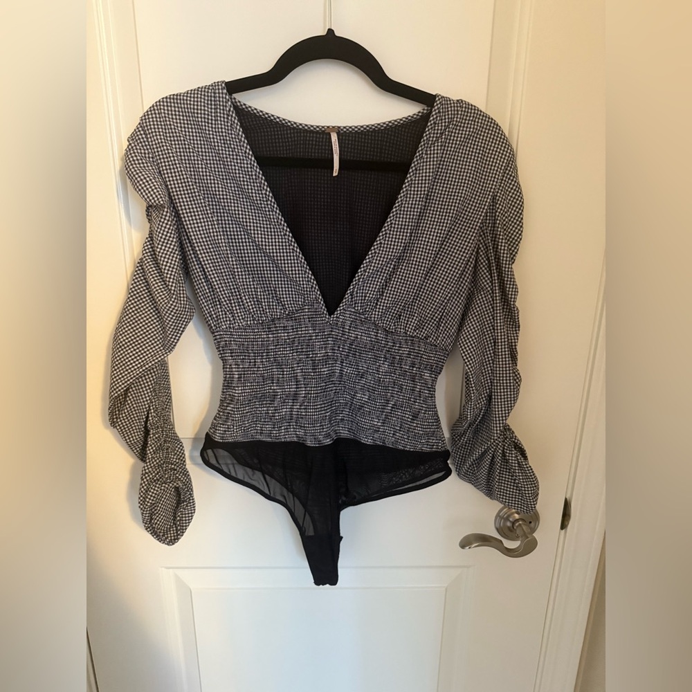 Free People Black and White Gingham Women's Bodysuit